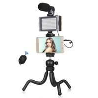 puluz 4 in 1 vlogging live mini octopus bracket kit studio light microphone phone clamp kits