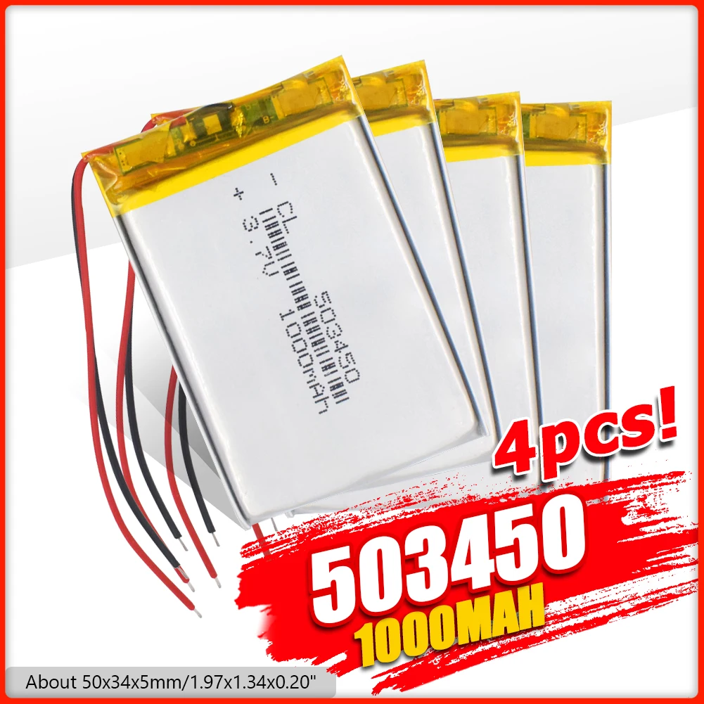Литий полимерный перезаряжаемый аккумулятор 1000 мАч литий ионный 3 7 в 503450 053450 для