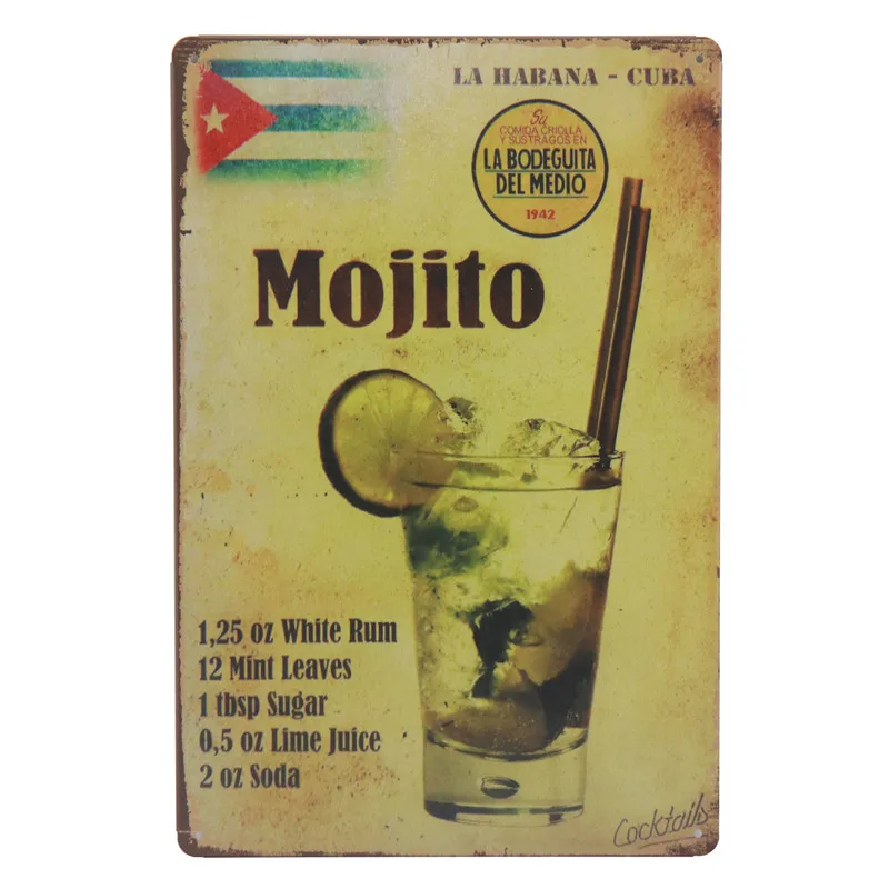 30X20cm Ретро оловянные вывески для коктейлей Маргарита железный постер Mojito