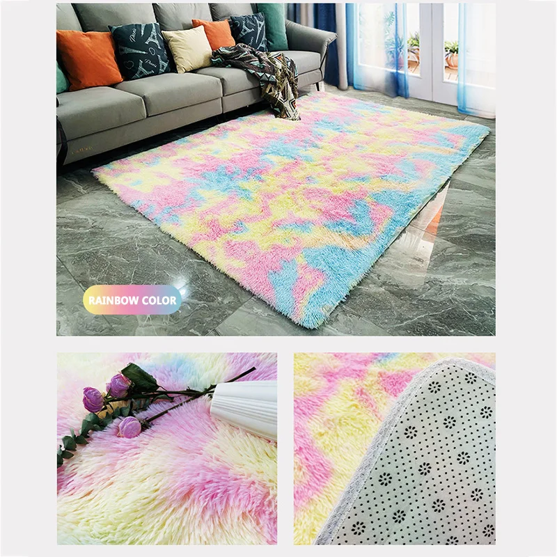 

Soft Area Rug Fluffy Rug Tie-dye Gradient Shaggy Furry Rug Carpet for Bedroom Living Room Home Decor ковер в спальню