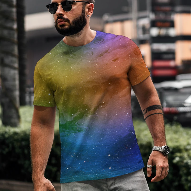 

2021 New Fashion Men's T-shirt Beautiful Starry Sky Tops 3d Printed Short Sleeve Summer Round Neck Shirt Trendy Streetwear
