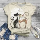 Рубашка женская с принтом аниме и кошки, модный топ в стиле Харадзюку, Повседневная футболка с круглым вырезом, большие размеры, на лето