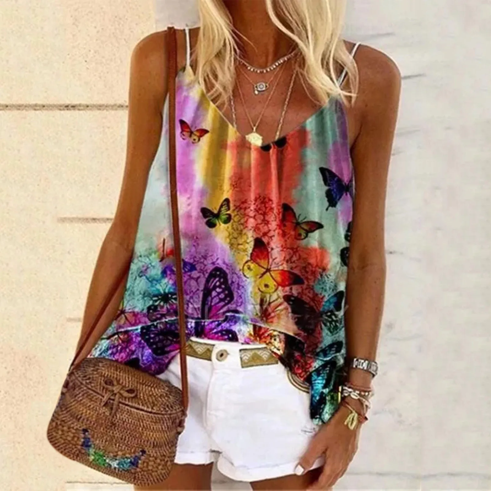 

Новинка 2021, женская летняя футболка, женские топы, Новая модная женская одежда, жилет без рукавов с принтом, майка, топы