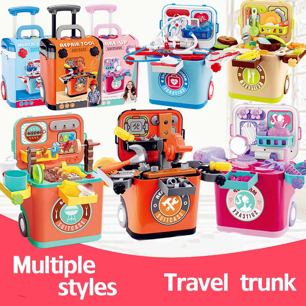 Children's play house trolley toy set light music barbecue barbecue kitchen set makeup repair tools doctor pretend toys