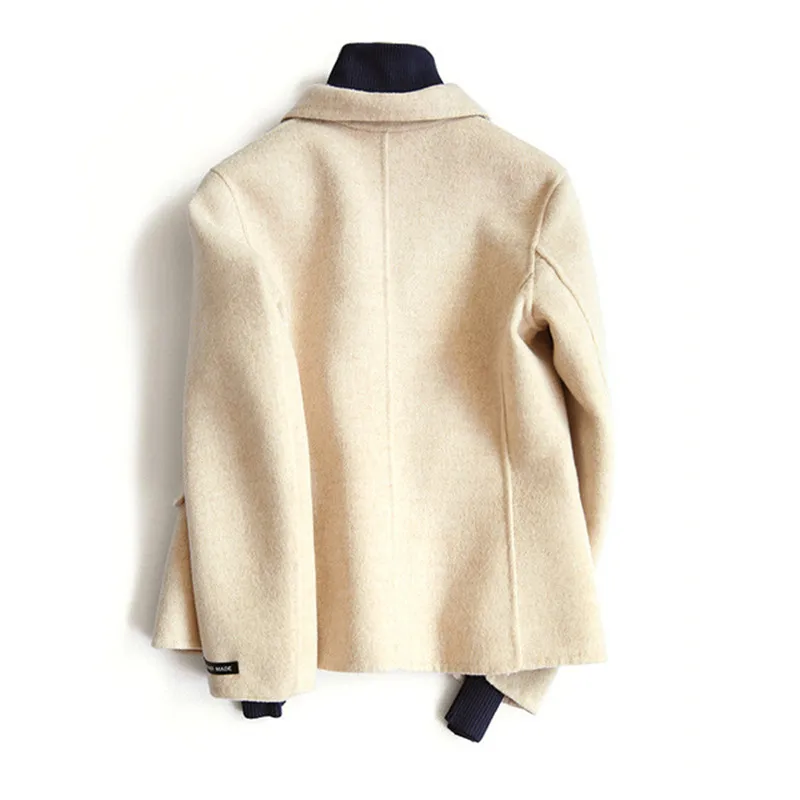 

Temperament Handmade Double-sided Woolen Coat Women's One-button Suit 2020 Autumn And Winter Women's Woolen Splicing Jacket B002