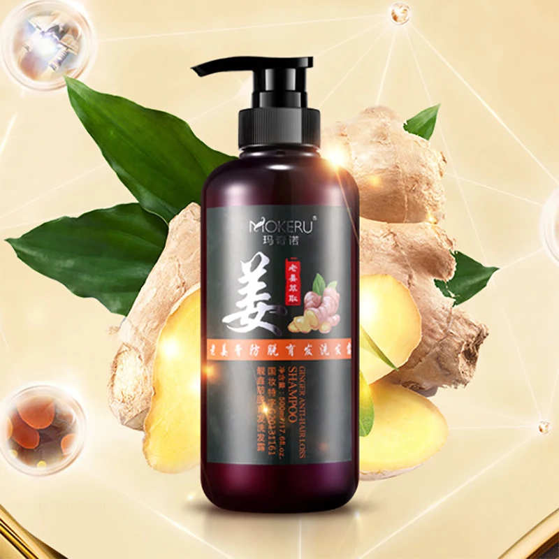 

Mokeru 500ml Organic Ginger Herbal Mild Anti Hair Loss Natural Ginger Shampoo Hair Growth Products for woman and men