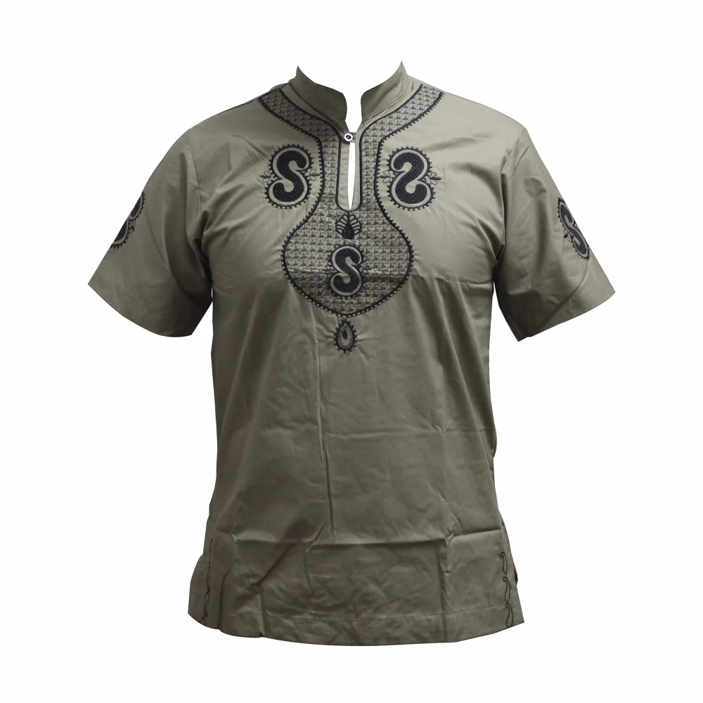 Рубашка мужская Дашики Новый дизайн вышивка короткий рукав Лучшие цвета