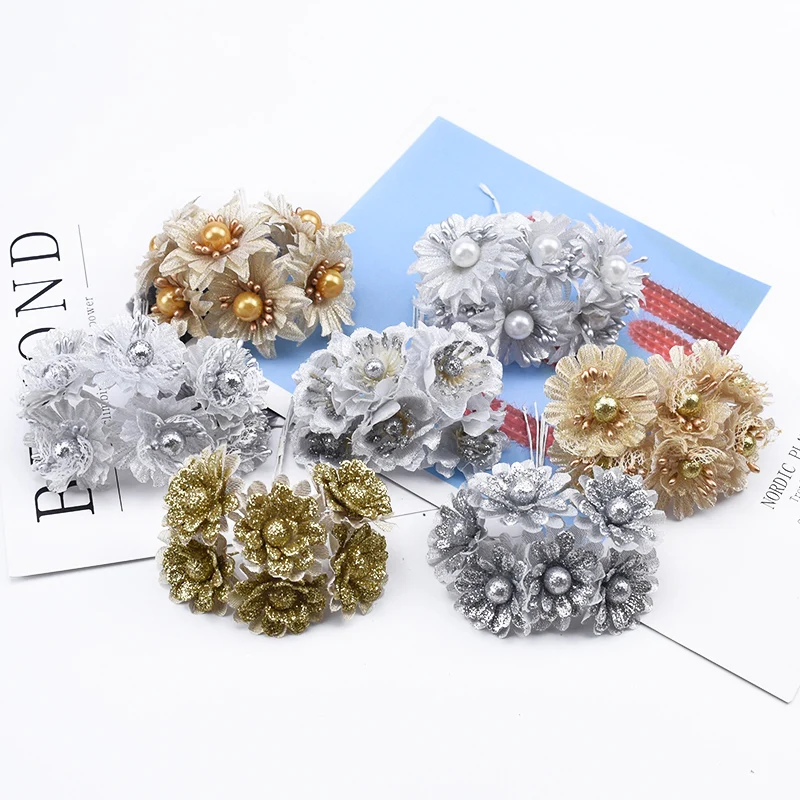 6 шт. Скрапбукинг Рождественские декоративные цветы венки золотые серебряные