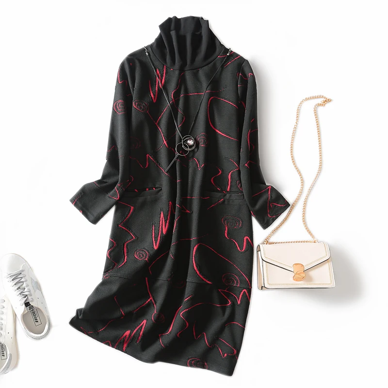 2019 осенне зимнее Новое Женское платье с высоким воротником асимметричной линией