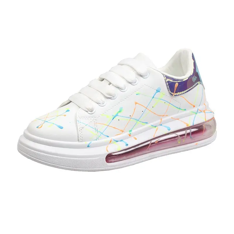 

Shoes Woman Flats Round Toe Casual Female Sneakers All-Match Dress Summer New Small Rome Basic Leisure Graffiti Fabric PU Rubber