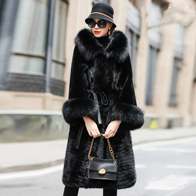 

High Quality Wool Fur Jacket Genuine Fox Fur Collar Hooded Jackets for Women 2020 Thicken Warm Women Coats Ropa De Mujer Zjt498
