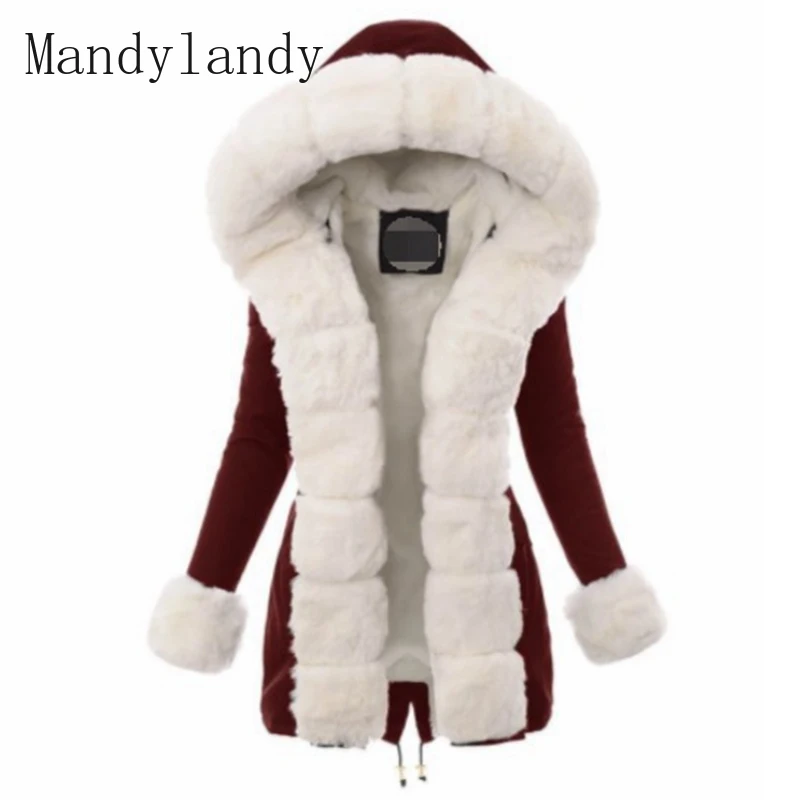 

Mandylandy Warm Coat Winter Long Sleeve Solid Color Stitching Hooded Plush Splicing Coat Women's Casual Slim-Fit Cardigan Coat