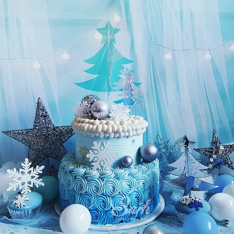 Рождественские олени Золотые деревья акриловый Топпер для торта рог снежинка