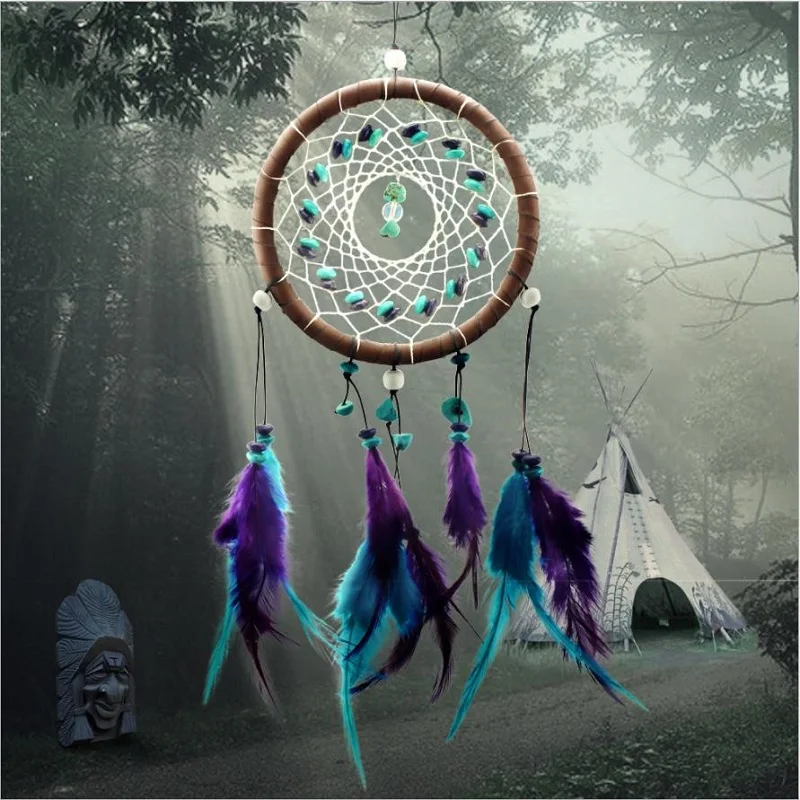 

45cm Vintage Dream Catchers Wall Hanging Room Decoration Mix-color Feathers Wind Chimes Car Ornament Dreamcatcher Craft Handmade