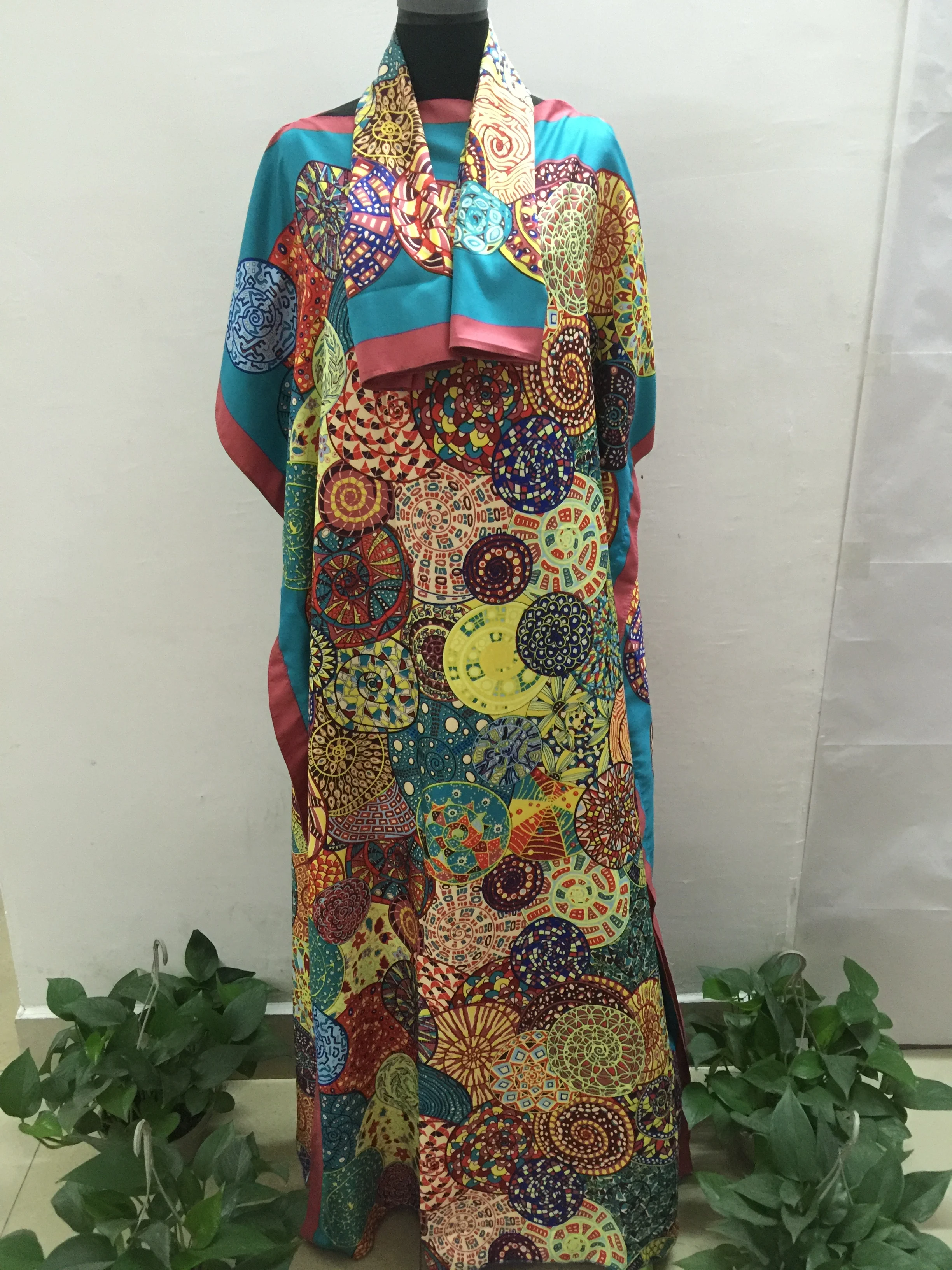 

Length 130 cm width 130 cm Dashiki Printed loose Cotton Kaftan long dress Popular African Muslim Abaya evening party robe gown
