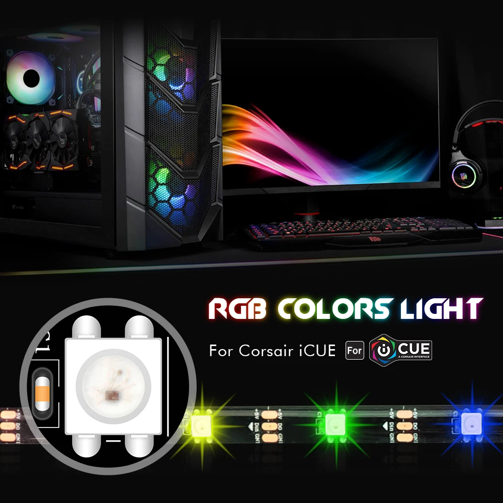Адресуемая WS2812b цифровая светодиодная лента Радуга RGB PC светодиодная лента для ПК чехол для компьютера декор, для iCUE CORSAIR интерфейс