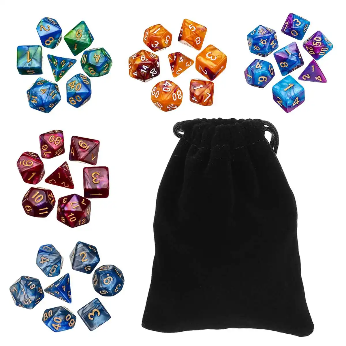 

NEW 35Pcs Double Color Polyhedral DnD Dice with 1pcs Big Drawstring Bag for Tabletop RPGs D4 D6 D8 D10 D12 D20