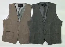 Homens coletes fazenda país noivo coletes para festa de casamento marrom cinza colete fino ajuste feito sob encomenda lã herringbone tweed noivo wear (4)