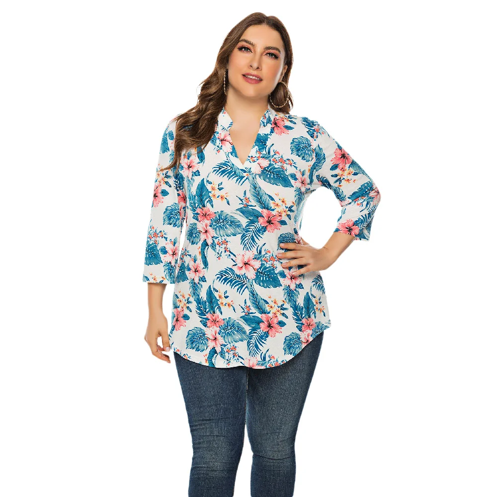 Wipalo Autumn Winter Plus Size Women Shirt Floral Print Casual Blouse V-Neck Long Sleeve Female Office 2019 Fashion | Женская одежда