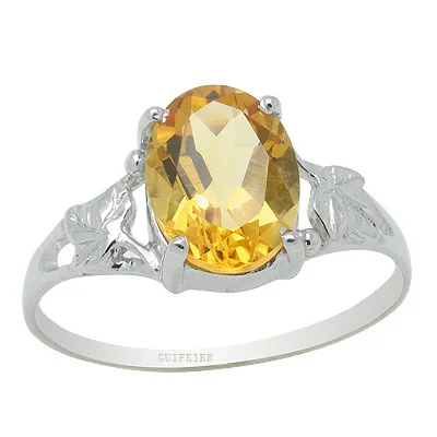 

VVS Grade Crystal Silver Ring for Party 6mm*8mm Natural Citrine Ring 925 Silver Citrine Ring Solid 925 Silver Citrine Ring