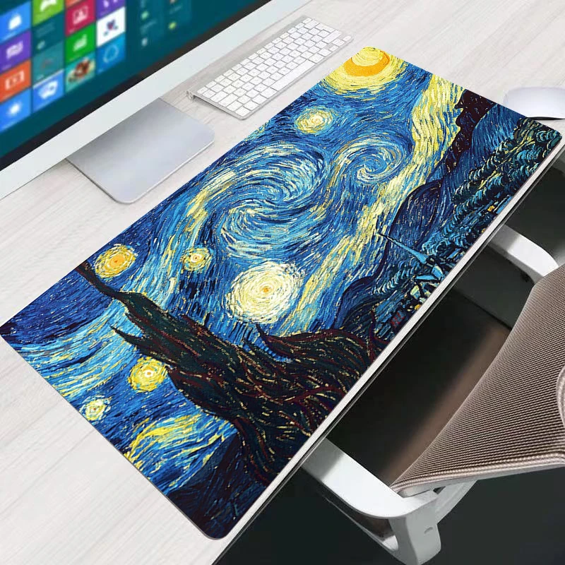 

Van Gogh DIY Large Mouse Pad waterproof Carpet Laptop Pc Gamer Keyboard Mousepad Edge White Tassel Rubber Table Mat for Pet