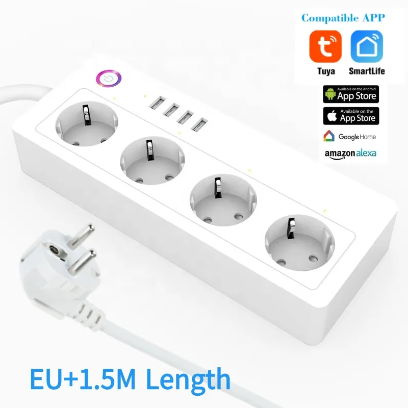 

TEHOO Smart Power Strip Wifi Surge 4 EU Plug 4 USB Fast Charging Socket Tuya Smart Remote Control Voice Timer Alexa Google Home