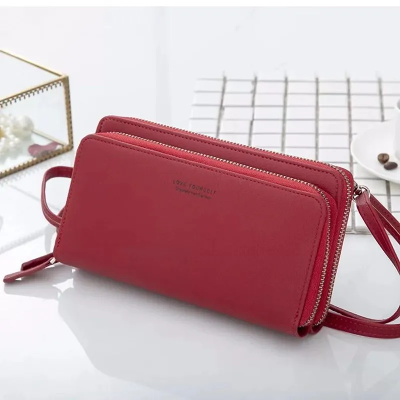 

Женский Длинный кошелек из искусственной кожи, двухслойная вместительная сумка на молнии, многофункциональные модные сумки через плечо