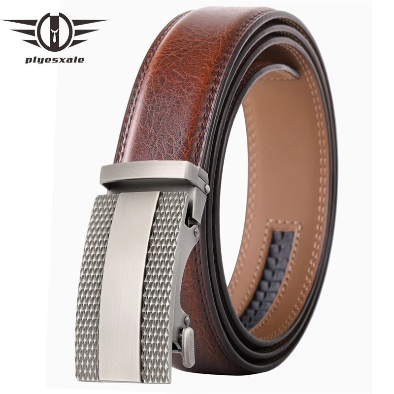 

2021 Men's Belts Leather Cowhide Luxury Alloy Auto Buckle Formal Waist Strap Male Brown Ratchet Belt 110-130cm 3.5cm Width G406
