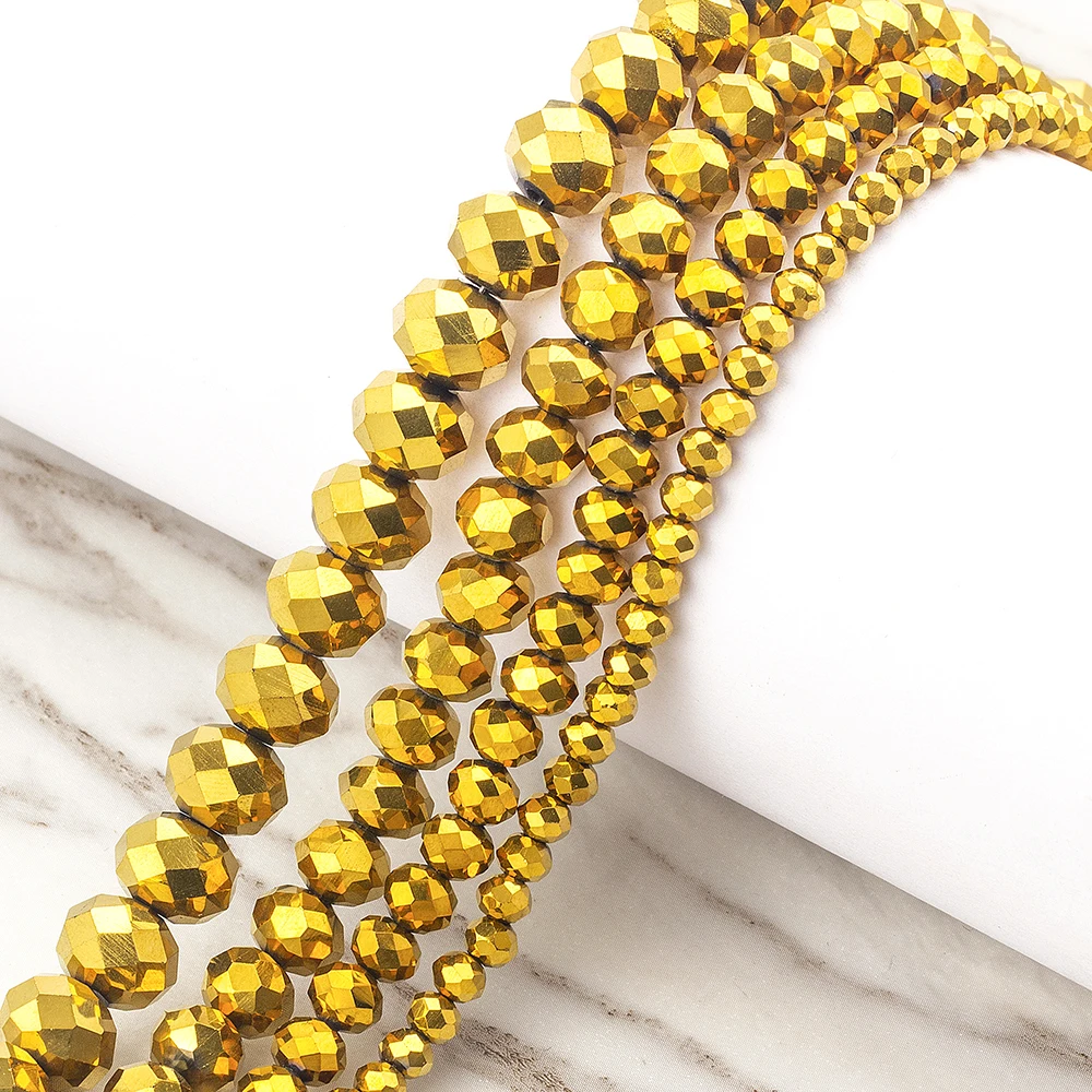 

Fashion Gold Color Glass Crystal Beads Rhombus Round Loose Spacer Beads For Jewelry Making DIY Bracelet Necklace 4/6/8/10mm