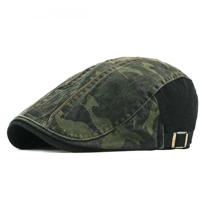

LTOW Spring Autumn Camouflage Berets Hats Men Women Herringbone Caps Washed Cotton Newsboy Cap Cabbie Ivy Flat Hat Adjustable