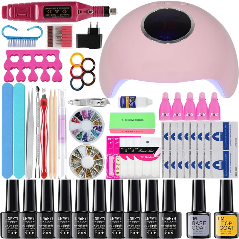 10 nail polish24W Лампа для ногтей 48 Вт/54 Вт/24 Вт инструмент для дизайна ногтей маникюрный набор 18/10 Цветной Гель-лак для ногтей Удлинительный УФ-гель набор для ногтей электрическая ручка для маникюра - Цвет: 10 nail polish24W