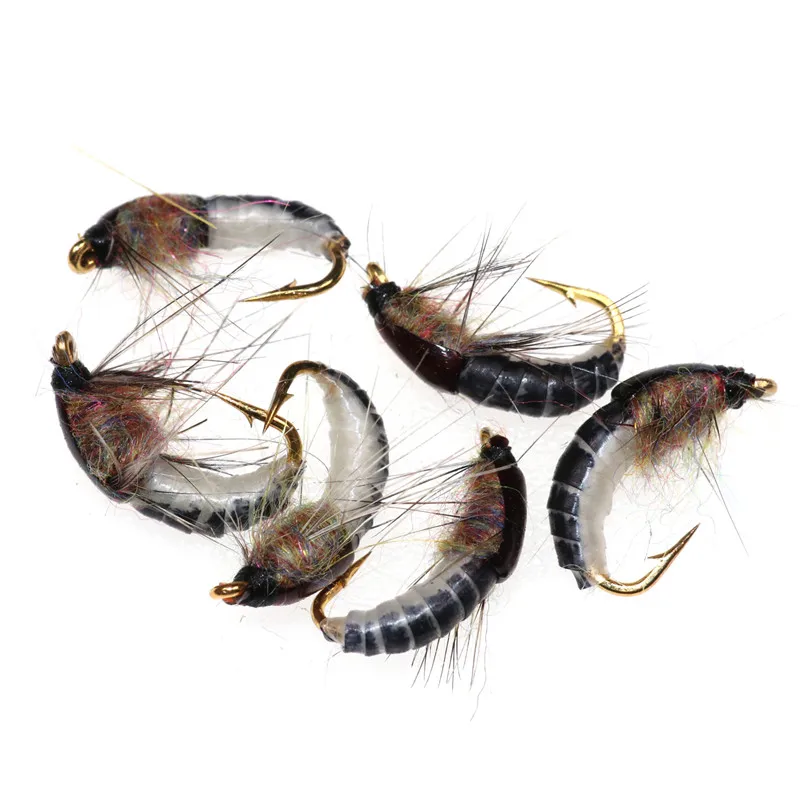 

#12 Fishing Fly Bait Woolly Worm Brown Caddis Nymph Fly Deer Hair Beetle Trout Fly Fishing Lure Fishing Tools 6PCS #12