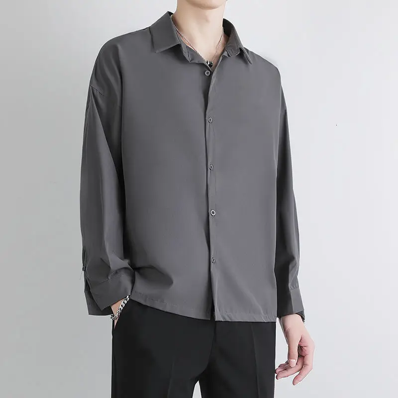 Spring Dress Shirt Men's Slim Fashion Gray Black White Shirt Men Casual Shirt Business Society Mens Long-sleeved Shirt S-3XL