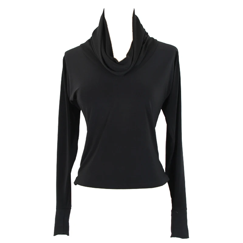 Топ для латиноамериканских танцев черная рубашка с длинным рукавом и вырезами