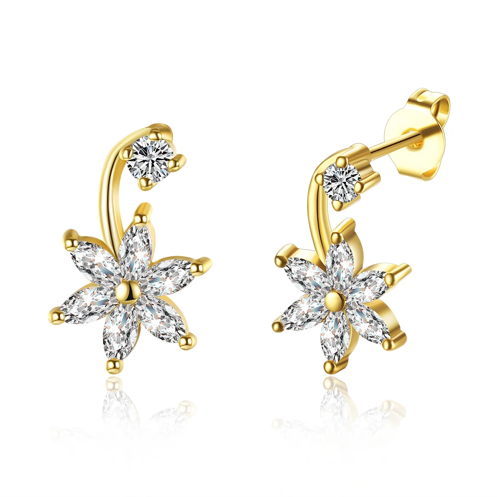 

Cubic Zircon Inlaid Snowflake Gold Stud Earrings For Women E092-A