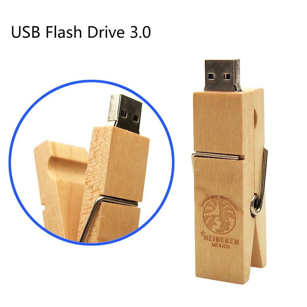 

USB-флеш-накопитель В креативном стиле с деревянным зажимом, 3,0 дюйма, 8 ГБ, 16 ГБ, 32 ГБ, 64 ГБ