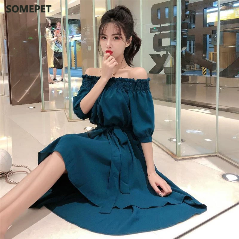 

Summer Casual Chiffon Off Shoulder Bandage Dress Women 2020 Sexy Asymmetrical Ruffle Dresses Vestidos De Festa