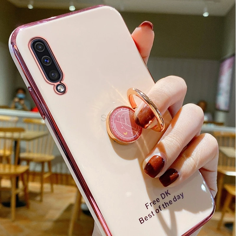 Luxury Plating Ring Holder Phone Case For Samsung Galaxy A50 A70 A30 A20 A02 Galaxi A7 2018 A20s A11 A01 Stand Silicone Cover