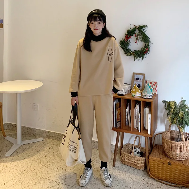 

2020 Autumn/Winter New Edelweiss Edition ins Tide Two Sets of Women's Half-High Collar Wear Harlan Pants Casual Girls