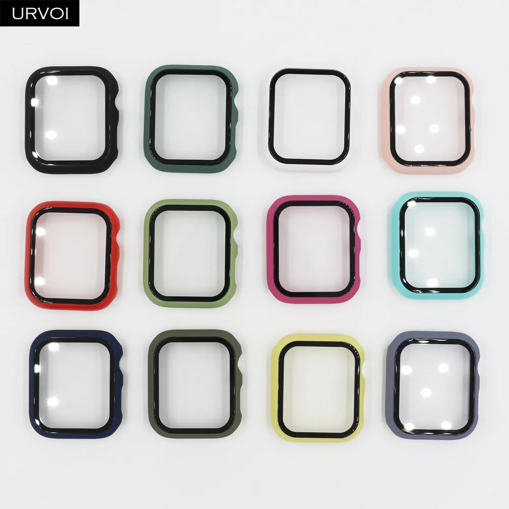 Чехол URVOI для Apple Watch series 6 SE 5 4 3 2 матовый пластиковый бампер с закаленным стеклом