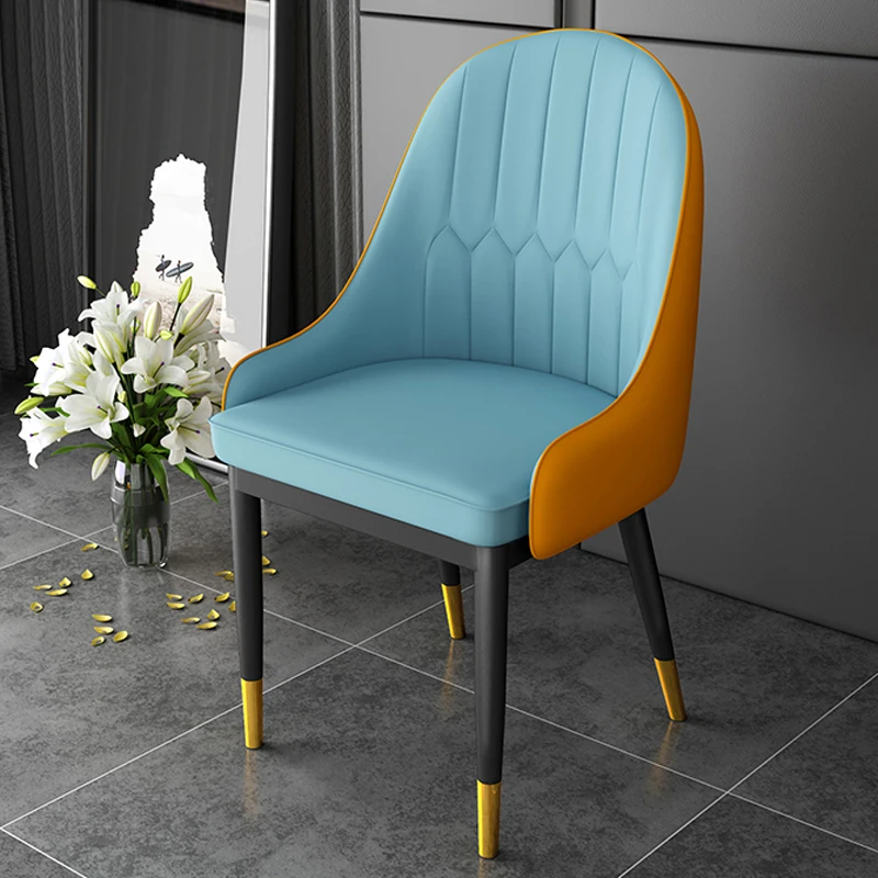 Роскошный скандинавский железный металлический мягкий кожаный обеденный стул