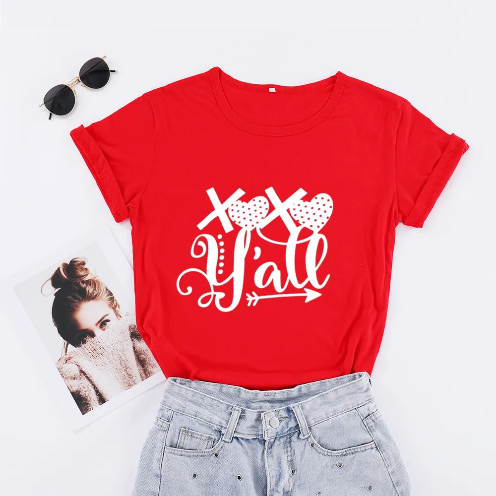 

Футболка XOXO Yall женская с круглым вырезом, модная рубашка из хлопка, топ с коротким рукавом в Корейском стиле, повседневная одежда, большие ра...