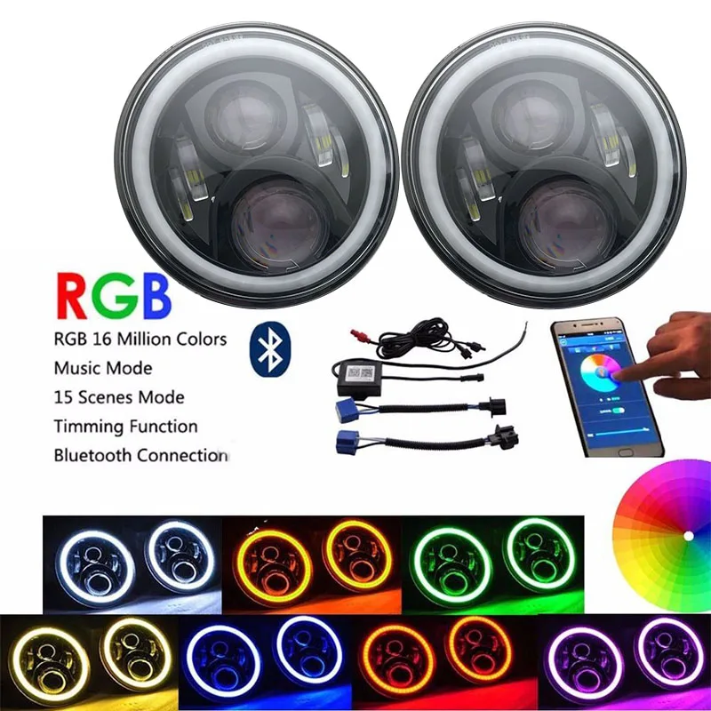 Автомобильные круглые фары диагональю 7 дюймов для Beetle 1950-1979 Вт/Bluetooth RGB DRL гало