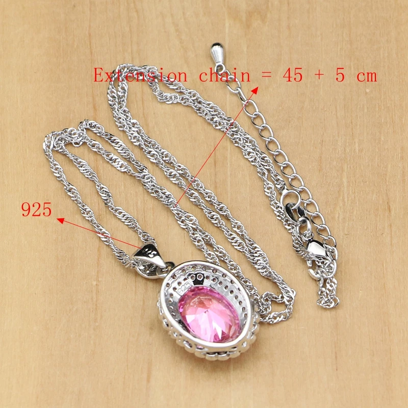 

Luxury Silver 925 Jewelry Pink Cubic Zirconia Costume Jewelry Sets For Women Earrings With Stones Ring Bracelet Necklace Set