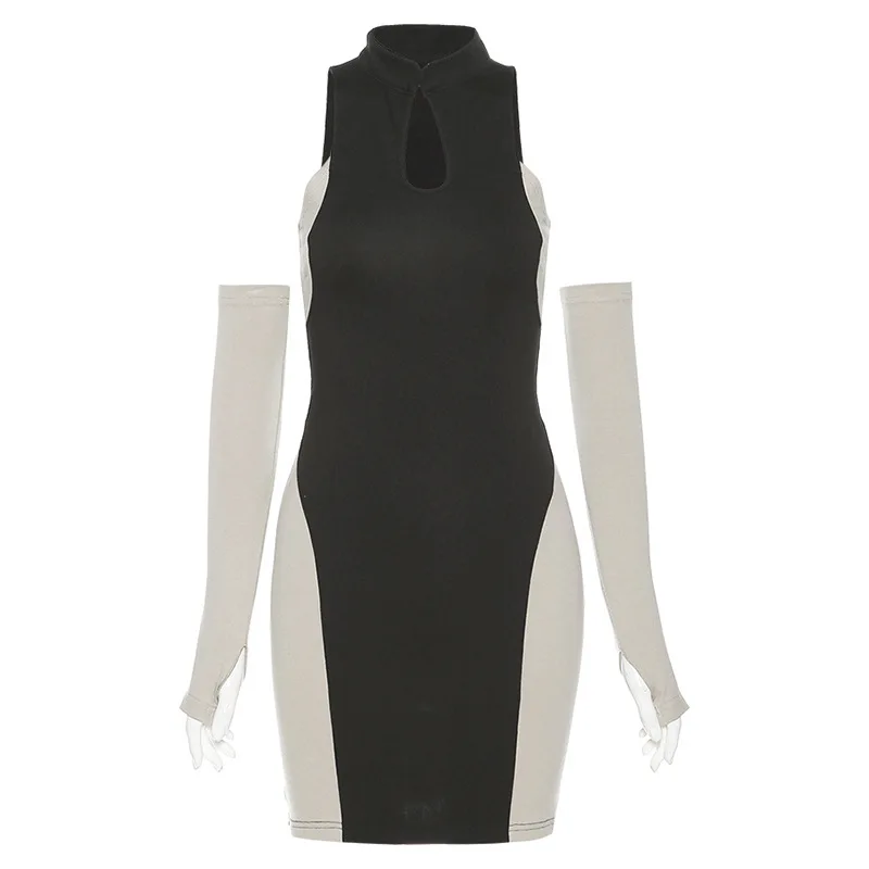

Sexy Hollow Out Black Patchwork Women Dress Turtleneck Slim Bodycon Streetwear Female Dress Spring Fashion Dresses Vestidos