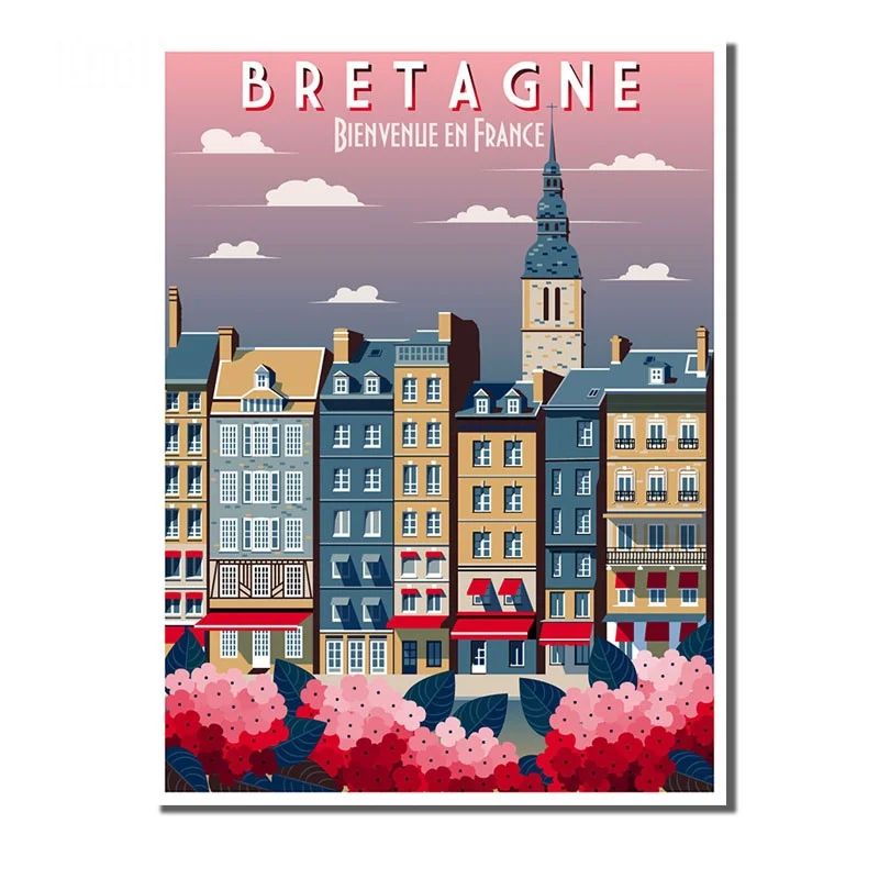 

Canvas Painting Europe and The United States City Construction Landscape Decorative Poster Printed Crafts Background Wall