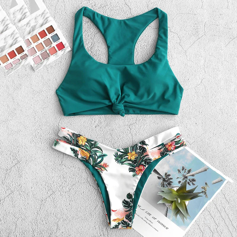 Купальный костюм с высокой талией и цветочным принтом купальник-бикини пуш-ап