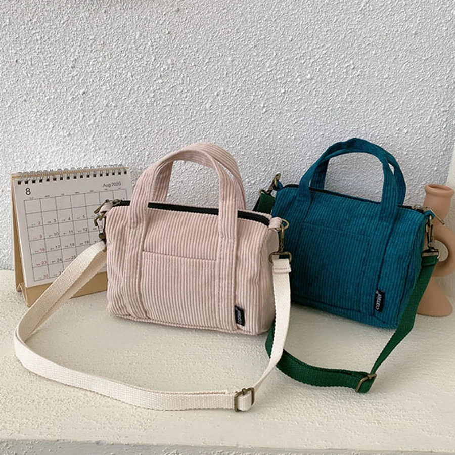 

2021 Simple Design Korean Style Corduroy Small Handbags Casual Mini Baguette Bag Winter Women's Shoulder Crossbody Bags Tote