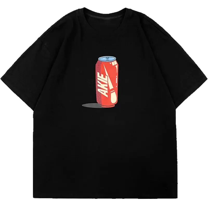 

Short-Sleeved T-Shirt Men's Summer Tide Brand Ins Cola Print Top Summer Cotton Casual Loose Clothes