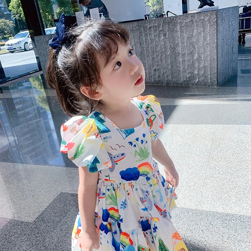 

XINYOU 2021 Summer Frozen Baby Girls Dress Printed Princess Skirt Teens Children Clothes Long Kawaii Draped Dresses Funny Tops